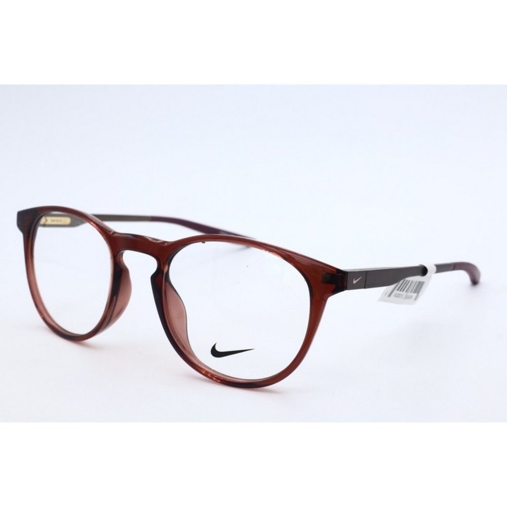 New Authentic Nike 7285 210 Round Brown Dark Eyeglasses Demo Lenses 50mm